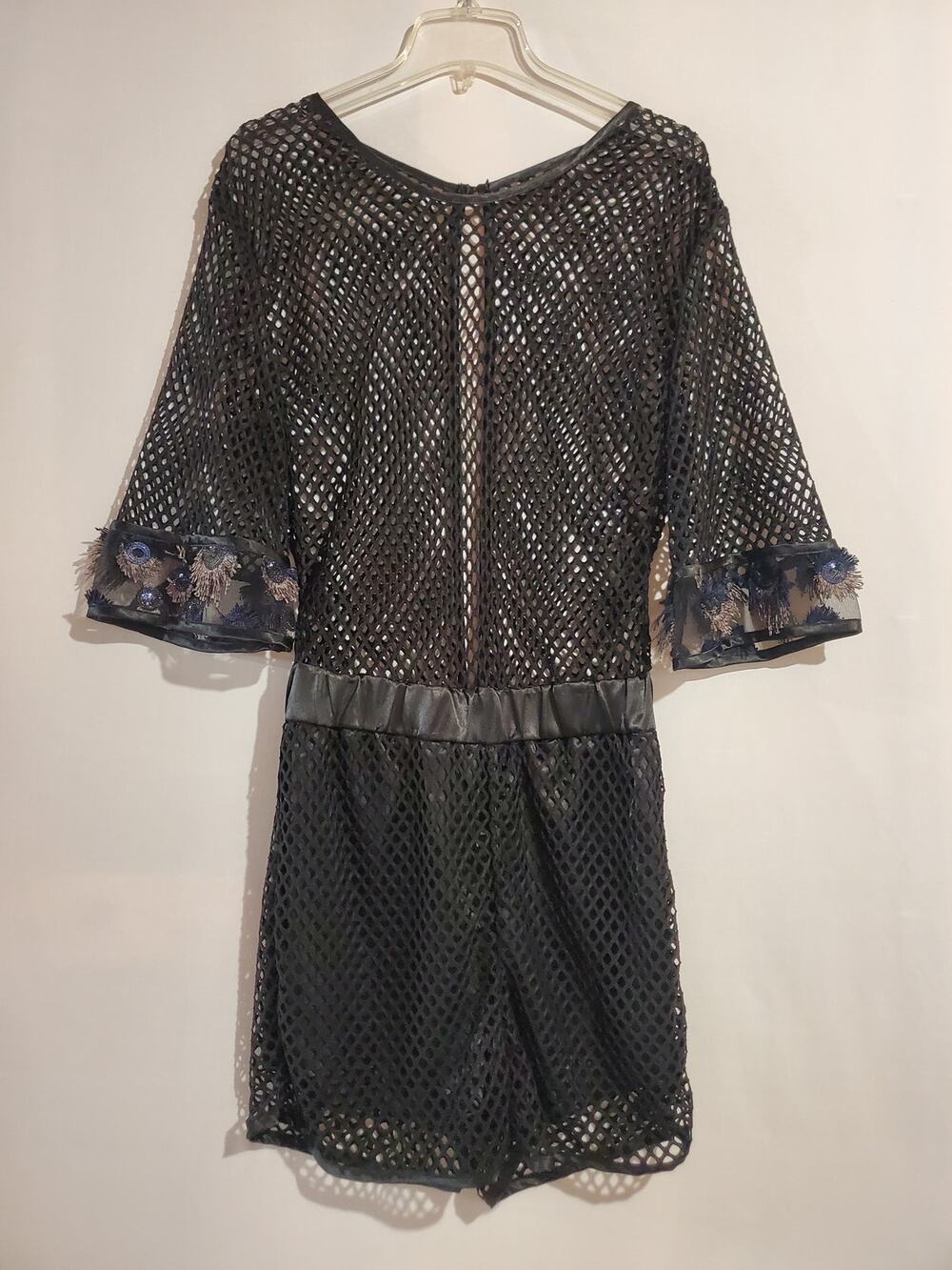 CQ by CQ Sheer Mesh Sequin Embellished 1/2 Sleeve Romper Womens Sz S Party Club